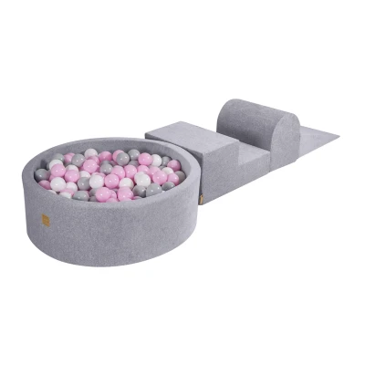 Afbeelding van Foam Speelset incl XL Ballenbak 90x30 Grijs Ballenbakje.nl Wit Turquoise