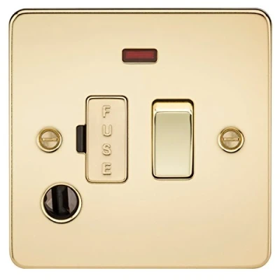 Afbeelding van Knightsbridge FP6300FPB FPAV6300FPAVB Platte plaat 13A Geschakelde Gesmolten Spureenheid met Neon en Flex Outlet Gepolijst Messing