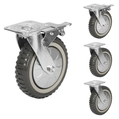 Afbeelding van uyoyous 4 stuks plaatwielen, 200 mm zware wielen met rem, 360 graden draaibaar, transportwielen schroefdraad, wielen, massief rubber, draagkracht 1000 kg, (2 zwenkwielen, 2 remwielen)