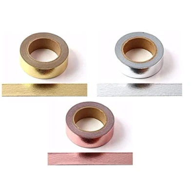 Afbeelding van Syntego Solid Foil Washi Tape Decoratieve Zelfklevende Afplakband 15mm x 10 meter (goud+zilver+roségoud)