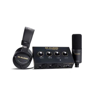 Afbeelding van M Audio Track Duo HD Interface, M100 Condensatormicrofoon en HDH41 Studiomonitoringhoofdtelefoon voor Opname, Producers, Contentmakers Podcasters