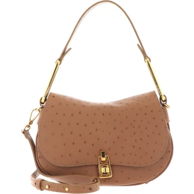 Afbeelding van COCCINELLE Leren Handtas Schoudertas Magie Ostrich Handbag Nocciola Lichtbruin