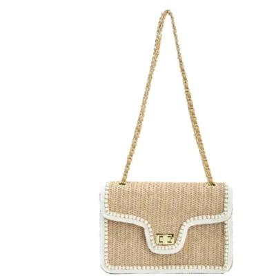Afbeelding van Retadou Stroh Crossbody Taschen für Damen Sommer Strand mit Perlen Raffia Schulter Handtaschen Braun
