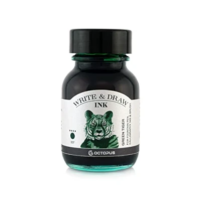 Afbeelding van Octopus Write and Draw Ink 337 Green Tiger, watervaste inkt voor schrijven en tekenen, kalligrafie inkt, lichtechte tekeninkt vulpen, glaspen, penseel, 50 ml