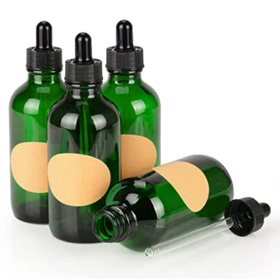 Afbeelding van stonylab 4 Pack Glazen Druppelflesje, Lege Fles met Druppelaar, Binnenste Plug en Label voor Etherische Oliën Aromatherapie Geuren (120 ml, Groen)