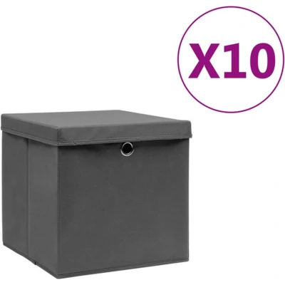 Afbeelding van Opbergboxen met deksel 10 st 28x28x28 cm grijs