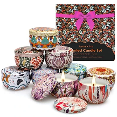 Afbeelding van YMing Geurkaarsen geschenken voor vrouwen, 9 pakjes 70 ml natuurlijke sojawas kaarsenset gaat 15 20 uur mee aromatherapie verjaardag, Valentijnsdag, jubileum, Moederdag, Kerstmis,