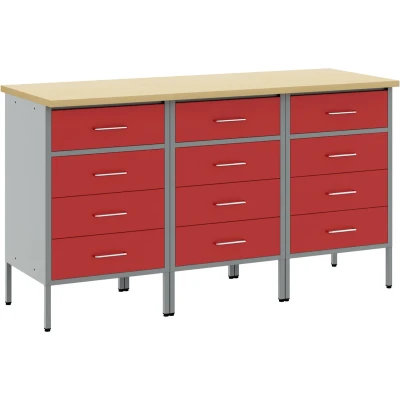Afbeelding van vidaXL Werk Cabinet Set van 3 Rood en Grijs Staal 150 x 55 85 cm
