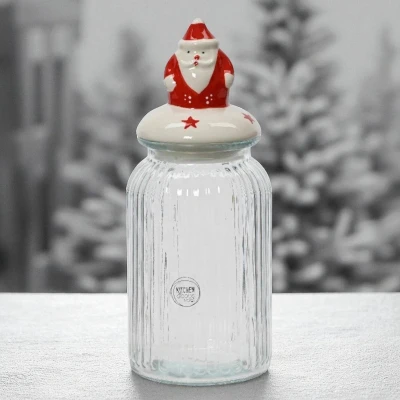 Afbeelding van Glazen Koekjespot met Kerstman Feestelijke voorraadpot