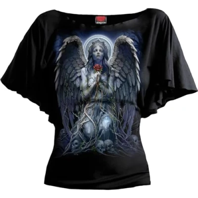Afbeelding van Spiral Grieving Angel Boothals Bat Sleeve Top Zwart, L