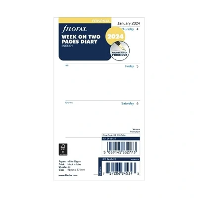 Afbeelding van Filofax Personal Week op twee pagina&#039;s Engels 2024 dagboek, Wit