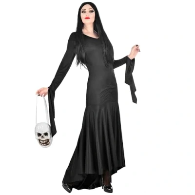 Afbeelding van Widmann Gotisch Kostuum Lang Zwart Fladderend Morticia Addams Family Vrouw XS Halloween Verkleedkleding