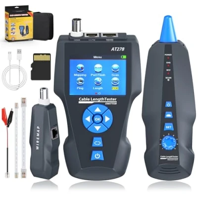 Afbeelding van KOLSOL Netwerk Kabel Testers, AT278 TDR Multifunctionele LCD Lijn Lengte Tester Breakpoint Testers Tracker RJ45/RJ11/BNC/Metalen Kabel/PING/POE Test met Port Knipperende NF 8601S