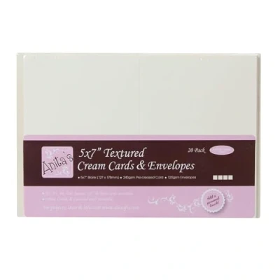Afbeelding van Anitas 5 x 7 inch 240 g/m² getextureerde kaarten en enveloppen, 20 stuks, crème