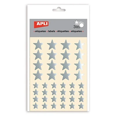 Afbeelding van APLI Kids 11806 Tas gomets sterren 12,5 en 19,5 mm metallic zilver 3 vellen