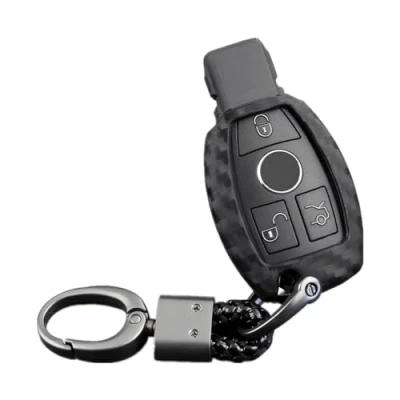 Afbeelding van M.JVisun Silicone Koolstofvezel Patroon Autosleutel Cover Hoesje Voor Mercedes Benz A Klasse B C E S G M V CLA CLS GLA GLC GLE GLK GL GLS SL SLK SLC Viano Metris Zwart Weven Sleutelhanger