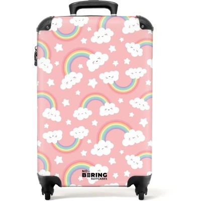Afbeelding van NoBoringSuitcases.com® Kinderkoffer Kindertrolley Regenbogen Wolken Handbagage koffer lichtgewicht Reiskoffer trolley Rolkoffer met wieltjes Past binnen 55x40x20 en 55x35x28