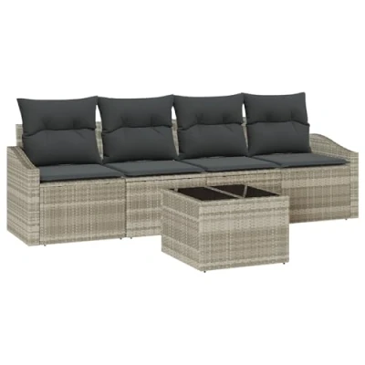 Afbeelding van vidaXL 5 delige Tuin Eetset met Kussens Lichtgrijs Poly Rattan