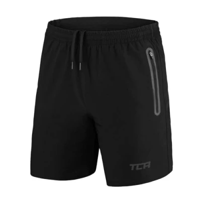 Afbeelding van TCA Mannen Elite Tech Lichtgewicht Hardloop Gym Trainings Shorts met Ritszakken Zwart/Zwart, XL