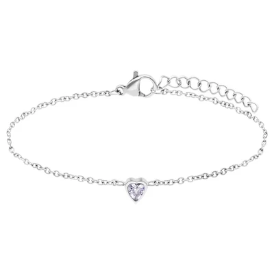 Afbeelding van Lucardi Dames Stalen Armband met hart zirkonia Staal Zilverkleurig 20 cm