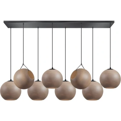 Afbeelding van ETH Orb Hanglamp balk zwart L130xB30xH2.5cm 8xE27 Taupe grijs glas 25cm