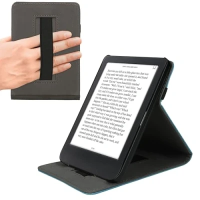 Afbeelding van kwmobile E reader hoesje geschikt voor Kobo Clara BW / Colour hoes flip case van kunstleer Ereader cover met handgrip en stand In petrol