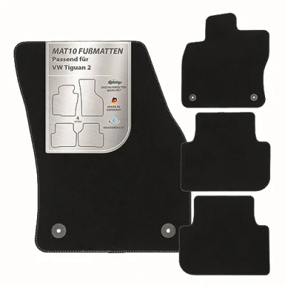 Afbeelding van MAT10 Autovloermatten geschikt voor VW Tiguan 2 (vanaf bouwjaar 04/2016, type AD1) van velours, 4 delige automattenset, duurzame OEM kwaliteit, Made in Germany, zwart