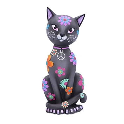 Afbeelding van Nemesis Now Hippy kitty 26 cm, hars, zwart, hippie zwart kitten, beeldje, spiritueel geschenk, gegoten in de fijnste vakkundig handgeschilderd