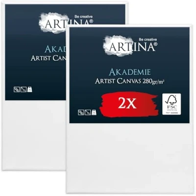 Afbeelding van Artina Set van 2 Canvas Schildersdoek 70x90 cm Akademie FSC® gecertificeerd Spieraam 100% Katoen Schildersdoeken Wit 280 g/m2 Vormvast &amp; Zuurvrij Doek