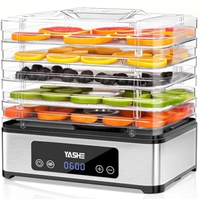 Afbeelding van YASHE Voedsel Dehydrator Machine, 5 Lades RVS Drogen, 400W, Verstelbare Timer &amp; Temperatuur voor Jerky, Kruidens, Fruit, Hondensnoepjes