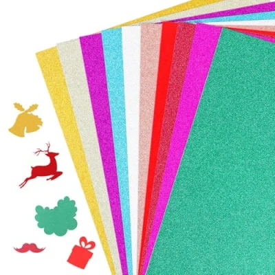 Afbeelding van Glitterpapier om te knutselen, 20 vellen in 10 kleuren, 250 g/m², hoogwaardig glitterkarton voor creatieve projecten, kleurrijk papier, karton kunsthandwerk en design.