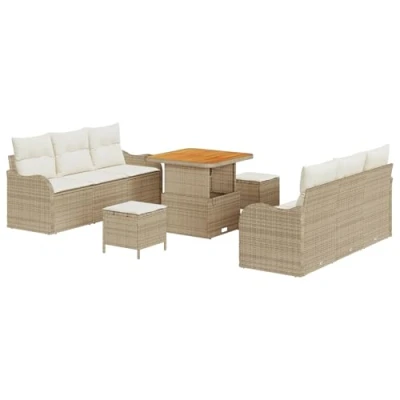 Afbeelding van vidaXL 9 delige tuin sofa set met kussens beige poly rattan acacia