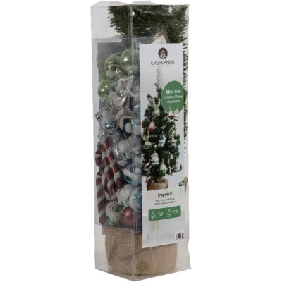Afbeelding van Kunstkerstboom met versiering 60 centimeter (10 hangers, Binnen, Groen/Multikleur)