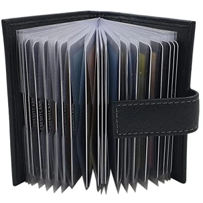 Afbeelding van Luxe XXL buffelleer credit card etui kaartenetui viscard check MJ Design Germany met contrastnaad RFID en NFC bescherming (Zwart)