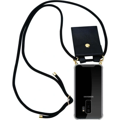 Afbeelding van Cadorabo Hoesje geschikt voor Samsung Galaxy S9 PLUS in ZWART Silicone Mobiele telefoon ketting beschermhoes met gouden ringen, koordriem en afneembare etui