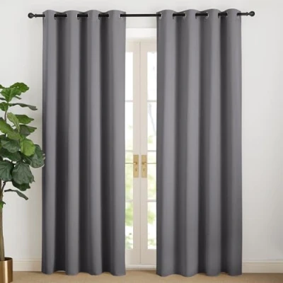 Afbeelding van NICETOWN Gordijnen, grijs, ondoorzichtig, thermogordijn, koudebescherming, raam, verduisteringsgordijn, inslagringen, woonkamer, modern, overgordijnen, set van 2, 220 x 140 cm (h b), grijs