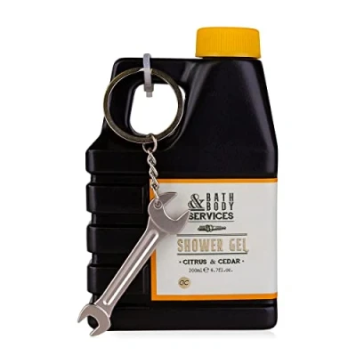 Afbeelding van accentra Douchegel BATH &amp; Body SERVICES in oliejerrycan vorm, 200 ml, incl. sleutelhanger schroefsleutelvorm, citrus cedar geur navulbaar