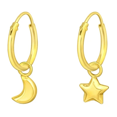 Afbeelding van JoyS Zilveren maan ster oorbellen oorringen 14k goudplating