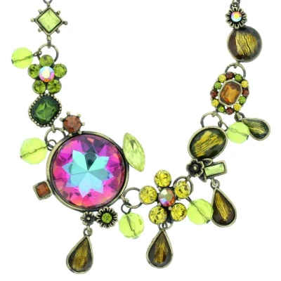 Afbeelding van Behave Ketting met bloemen en stenen groen/bruin