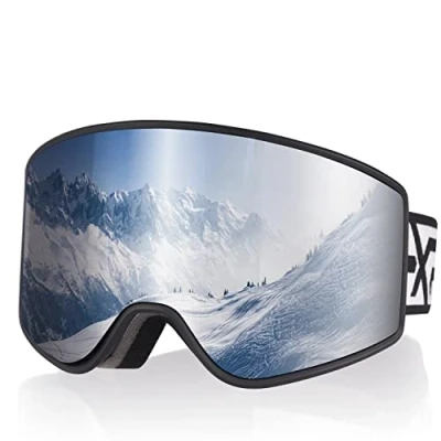 Afbeelding van EXP VISION Ouder kind skibrillenset, anti condens sneeuwbril, 100% UV bescherming, OTG snowboardbril voor heren, dames, jeugd, kinderen (skibril volwassene zilver)