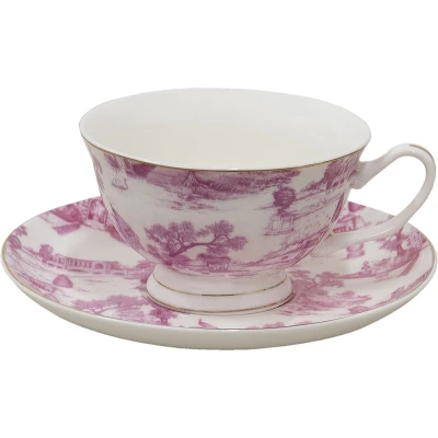 Afbeelding van Clayre &amp; Eef Kop en schotel 250 ml Roze Porselein Servies