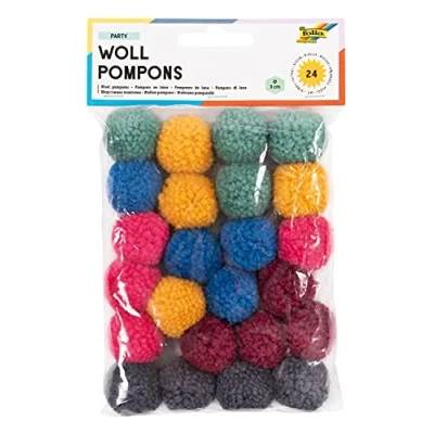 Afbeelding van folia 50241 wollen pompons, party, 24 stuks, gesorteerd in 6 kleuren, ca. 3 cm diameter, ideaal voor kleurrijk knutselwerk, meerkleurig