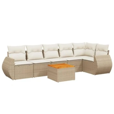 Afbeelding van vidaXL 7 delige Loungeset met kussens poly rattan beige