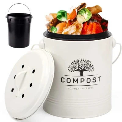 Afbeelding van Perfnique compostbak voor keuken, 1,3 gallon met deksel, compostemmer binnen inclusief binnenemmervoering en koolstoffilter, kleine