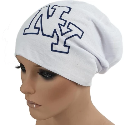 Afbeelding van chemomuts beanie kleur wit opdruk NY maat one size