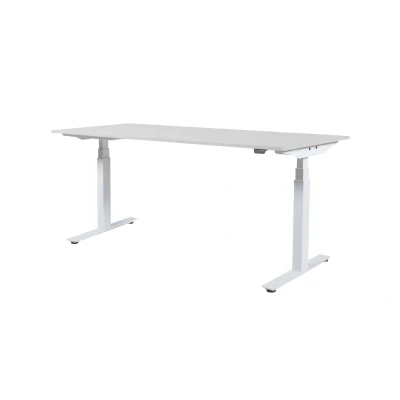Afbeelding van Lectro Plus bureau, zit sta (64 130cm) hoogte verstelbaar dmv elektromotoren met 180x80cm wit 25mm blad en aluminium (RAL9006) frame