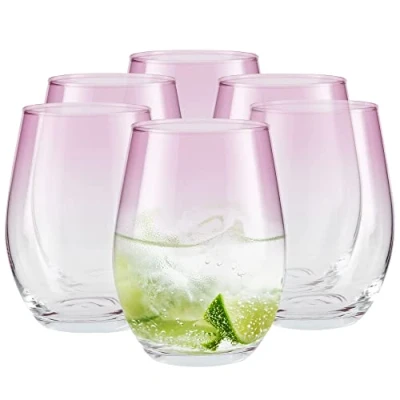Afbeelding van TREND FOR HOME gekleurde waterglazen, 580 ml, set van 6 glazen, drinkglazen, highball, glazen set, grote beker roze Phoebe Secret Pastels