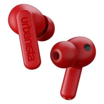 Afbeelding van Urbanista Atlanta Hybrid Active Noise Cancelling Wireless Earbuds, Deep Bass Spatwaterbestendige Koptelefoon, Bluetooth Multipoint Oordopjes, Transparantie Modus, Draadloze Oplaadcase, Levendig Rood