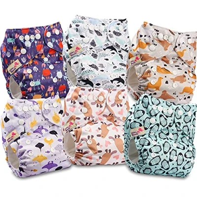 Afbeelding van Littles and Bloomz Herbruikbare baby pocketluier, standaard drukknoop, 6 luiers, FLP2 0601