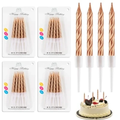 Afbeelding van 40 stuks verjaardagskaarsen, spiraalvormige metallic kaarsen, verjaardag voor taart, taartkaarsen met houder, korte dunne kaarsen verjaardag, bruiloft, feest, taartdecoraties (champagne)